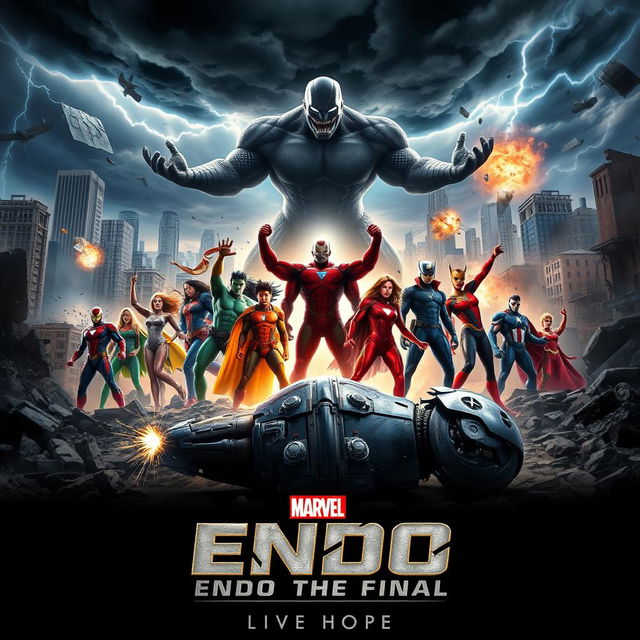 An epic Marvel movie poster featuring the climactic battle titled 'Endo: The Final' with a defeated version of the villain Endo 3