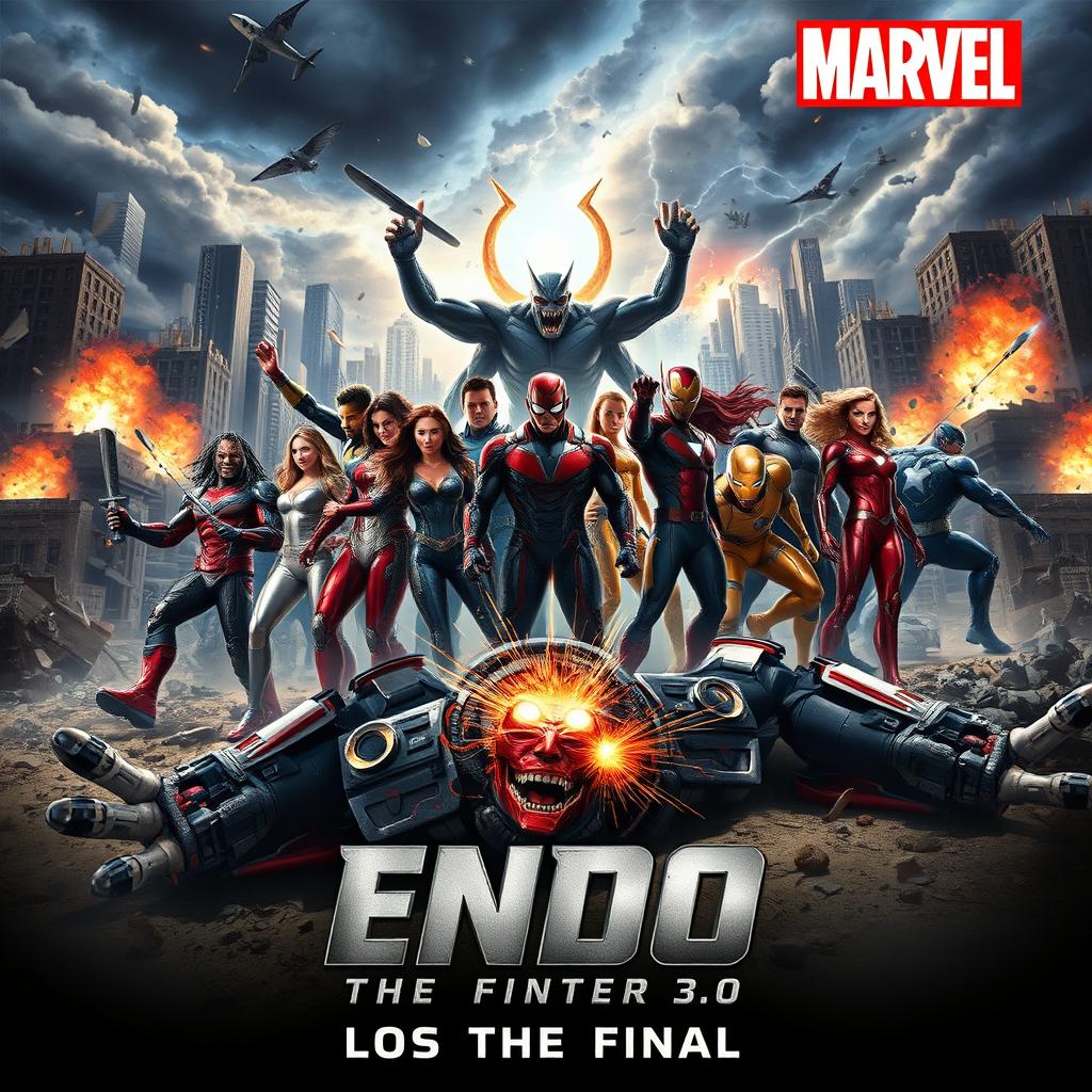 An epic Marvel movie poster featuring the climactic battle titled 'Endo: The Final' with a defeated version of the villain Endo 3