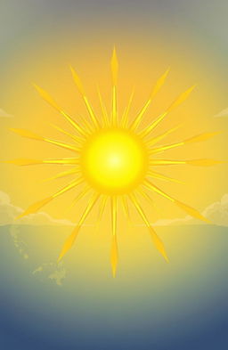 A stunning illustration of a golden eight-ray sun radiating brightly in the center of the image, surrounded by a soft and ethereal background that features the islands of the Philippines subtly faded into the scene