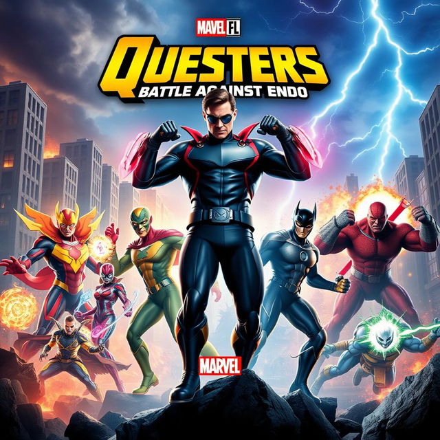 An epic Marvel movie poster featuring the Questers with Mr