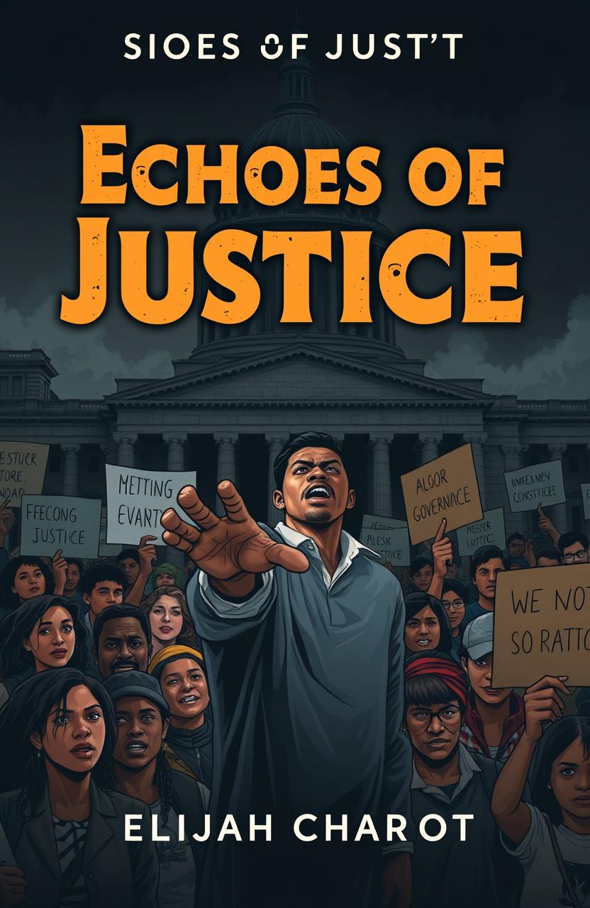 A dramatic book cover illustration for 'Echoes of Justice' by Elijah Chariot