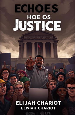 A dramatic book cover illustration for 'Echoes of Justice' by Elijah Chariot