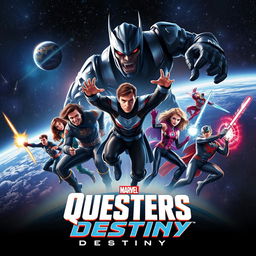 An epic Marvel movie poster featuring the Questers of Destiny team led by Mr