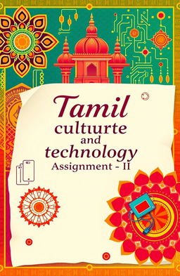 An artistic representation of a paper with the text 'Tamil culture and technology Assignment -II' prominently displayed in an elegant font