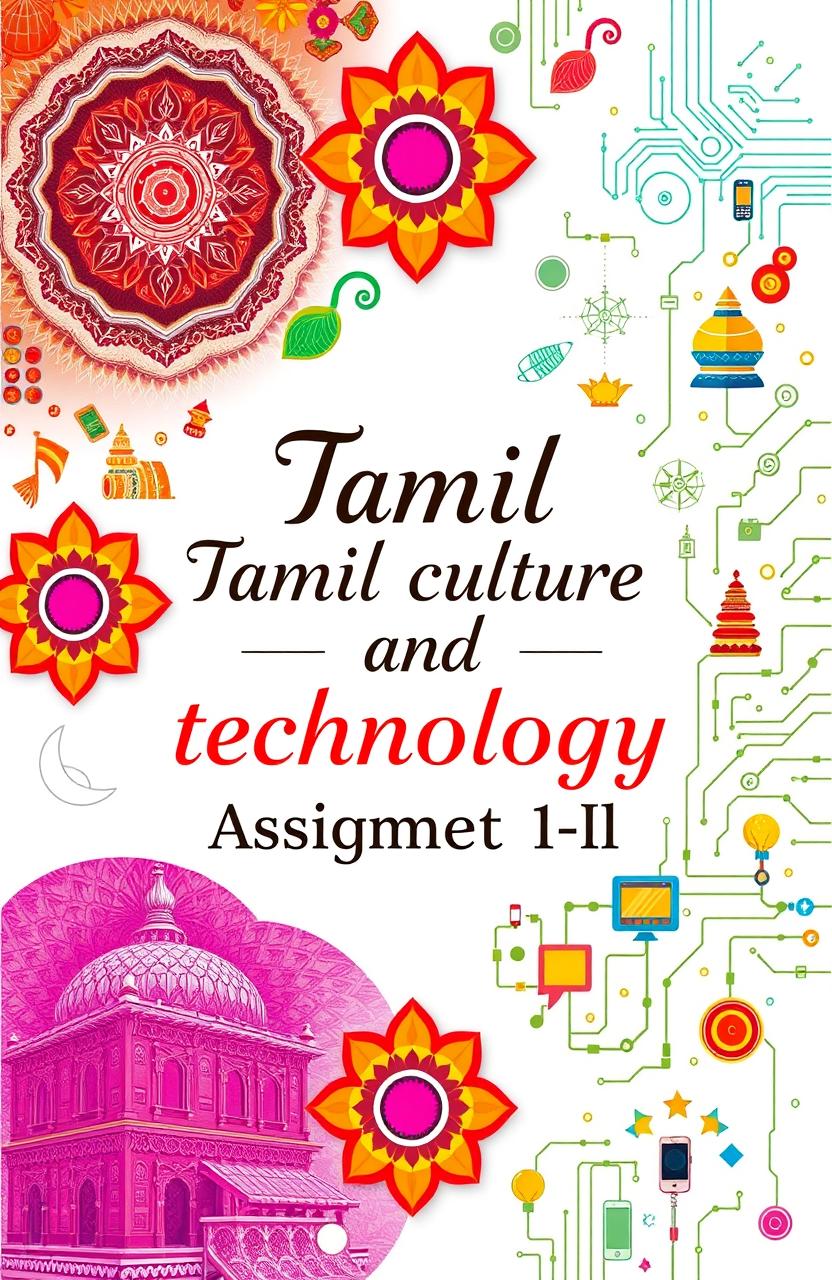 An artistic representation of a paper with the text 'Tamil culture and technology Assignment -II' prominently displayed in an elegant font