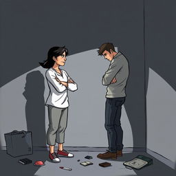 A dramatic illustration titled 'Mépris Total Couple', showcasing a couple in a tense confrontation