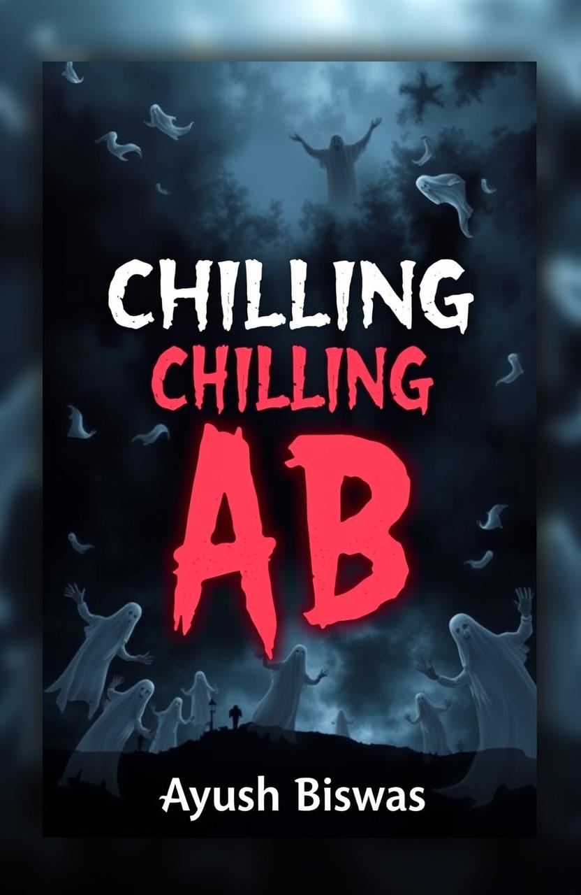 A chilling and eerie book cover for 'Chilling Tales with AB', featuring a dark and ominous background that evokes a sense of horror