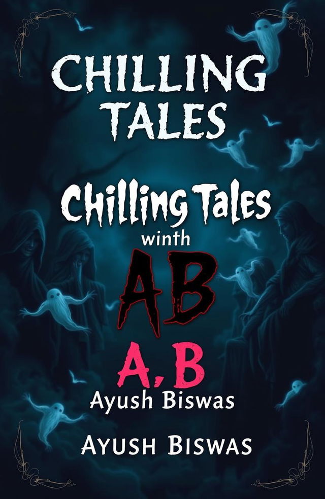 A chilling and eerie book cover for 'Chilling Tales with AB', featuring a dark and ominous background that evokes a sense of horror