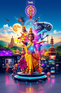 An artistic representation showcasing the fusion of Tamil culture and modern technology