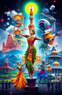 An artistic representation showcasing the fusion of Tamil culture and modern technology