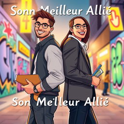 An inspiring illustration titled 'Son Meilleur Allié', depicting a scene of unity and support between friends or partners