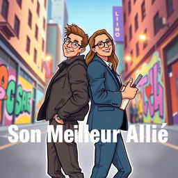 An inspiring illustration titled 'Son Meilleur Allié', depicting a scene of unity and support between friends or partners