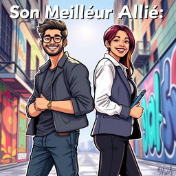 An inspiring illustration titled 'Son Meilleur Allié', depicting a scene of unity and support between friends or partners