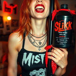 A close-up on a sexy female redhead showcasing a chest and torso shot
