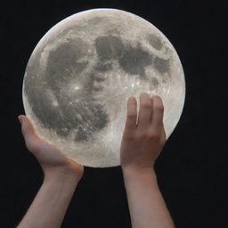 An intimate scene where someone is holding the moon, conveying the sentiment 'You are my moon, I wanted the moon, and now I have it'