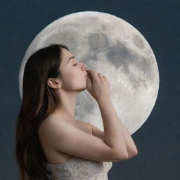 An intimate scene portraying someone clutching the moon, emoting the sentiment 'You are my moon, my love. I wanted the moon, and now I have it'