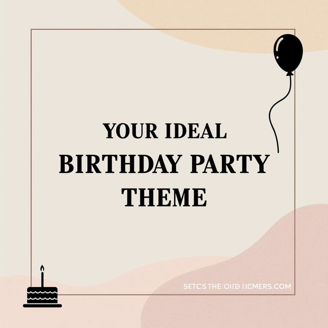 A minimalist poster featuring the text "Your Ideal Birthday Party Theme" in elegant, modern typography