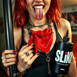 A visually striking close-up shot featuring a sexy female redhead, prominently displaying her torso