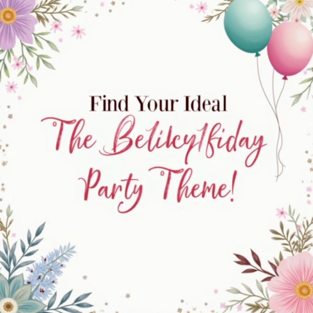 An enchanting and beautifully designed poster titled 'Find Your Ideal Birthday Party Theme'