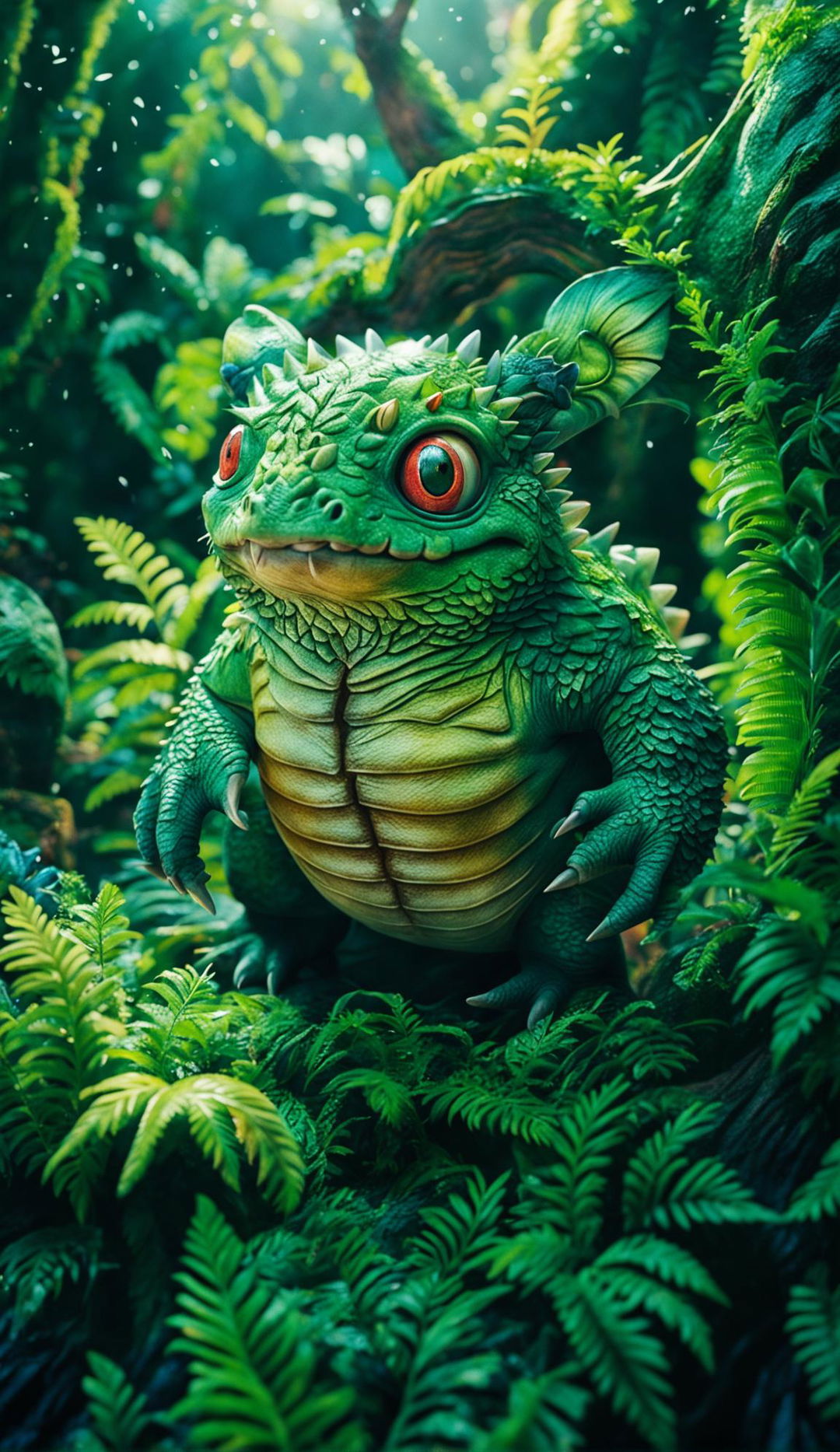 A HD cinematic style image of a Bulbasaur in a lush forest, reminiscent of 'Fantastic Beasts and Where to Find Them'.