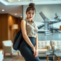 A sexy Korean secretary, 27 years old, showcasing her long legs and curvy figure