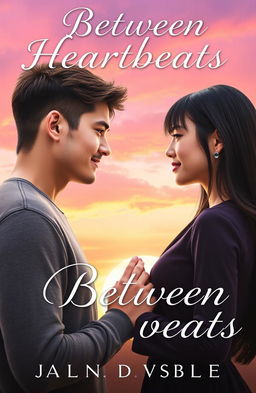 A romance book cover featuring a 6ft tall man with brown hair and a 5'2ft tall woman with long black hair and bangs