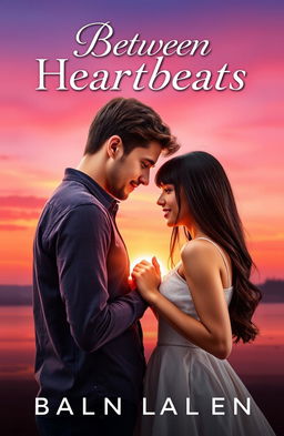 A romance book cover featuring a 6ft tall man with brown hair and a 5'2ft tall woman with long black hair and bangs