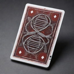 Design a sleek, futuristic playing card named 'DNAproof', adorned with DNA strands, symbolizing proofreading in genetics. The card holds the power to swap a high-valued card from an opponent's deck.