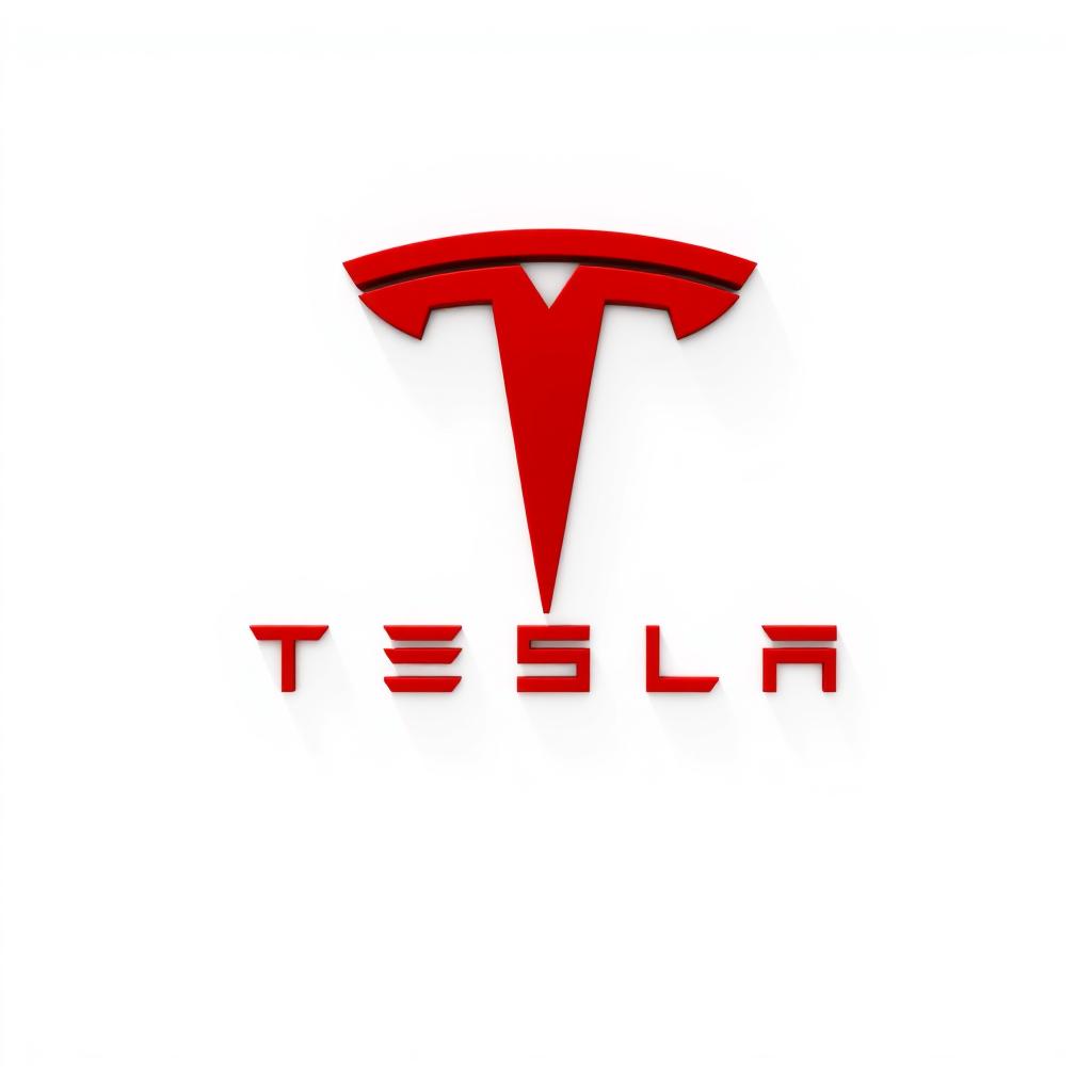 A bold and striking design featuring the Tesla logo prominently displayed in a vibrant red color