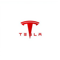 A bold and striking design featuring the Tesla logo prominently displayed in a vibrant red color