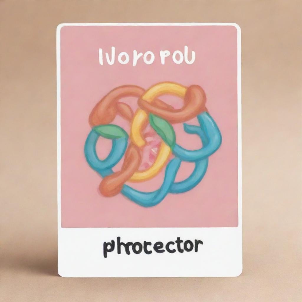 Design a cute, cartoonish card named 'DNAProtector'. Show the card with playful DNA motifs, exuding the whimsical power to cancel an opponent's move.