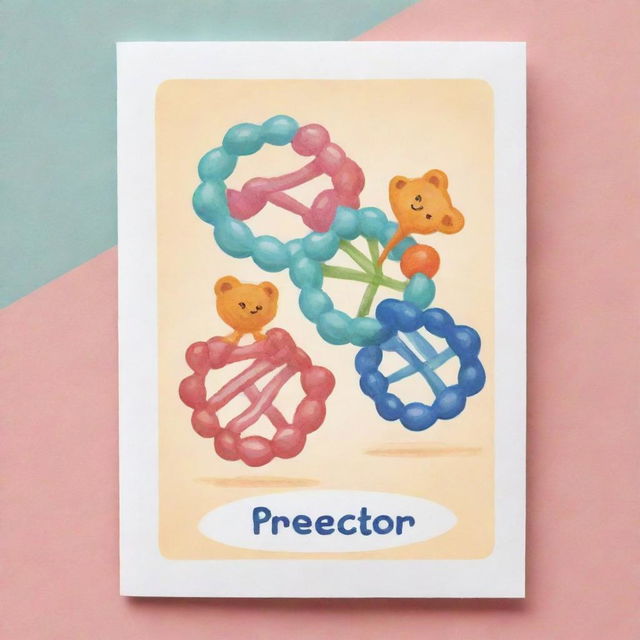 Design a cute, cartoonish card named 'DNAProtector'. Show the card with playful DNA motifs, exuding the whimsical power to cancel an opponent's move.