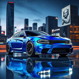 A futuristic Dodge Charger Demon 2025 showcased in a sleek, modern environment, emphasizing its advanced design and cutting-edge technology