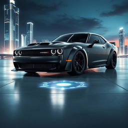 A breathtaking Dodge Charger Demon 2025 showcased in a sleek, high-tech environment, highlighting its futuristic design and performance features