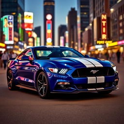 A sleek 2015 Ford Mustang parked in a stylish urban setting, showcasing its iconic design and muscular stance