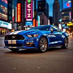 A sleek 2015 Ford Mustang parked in a stylish urban setting, showcasing its iconic design and muscular stance