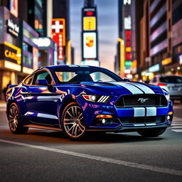 A sleek 2015 Ford Mustang parked in a stylish urban setting, showcasing its iconic design and muscular stance