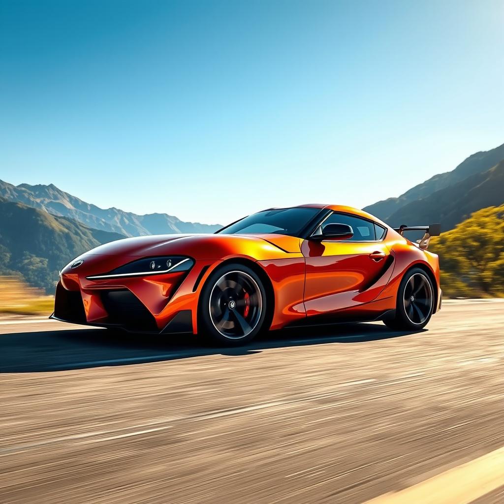 A stunning, high-performance Toyota Supra GT parked on a scenic mountain road