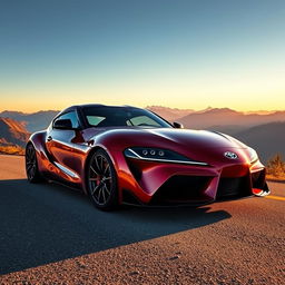 A stunning, high-performance Toyota Supra GT parked on a scenic mountain road