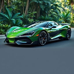 A sleek and striking car inspired by the design of a snake, featuring smooth, curved lines mimicking the scales and shape of a serpent