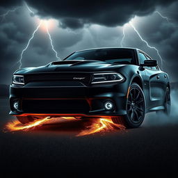 A powerful and dynamic Dodge Charger depicted as if it has been resurrected, featuring a dramatic design that blends classic muscle car aesthetics with modern enhancements