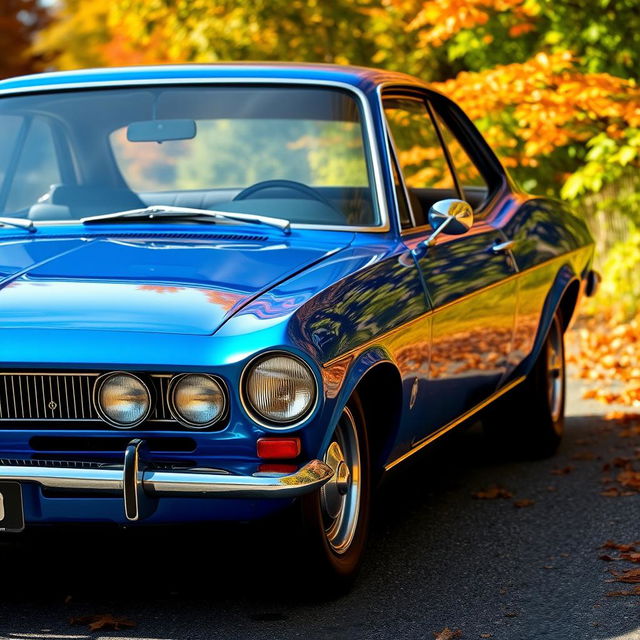 A stunning blue Leman Opala SS classic car, showcasing its iconic design and sleek curves