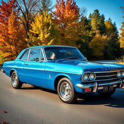 A stunning blue Leman Opala SS classic car, showcasing its iconic design and sleek curves