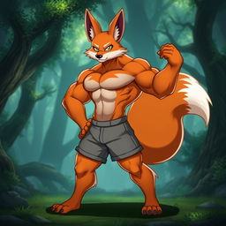 A muscular anthropomorphic fox character, exuding strength and confidence