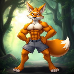 A muscular anthropomorphic fox character, exuding strength and confidence