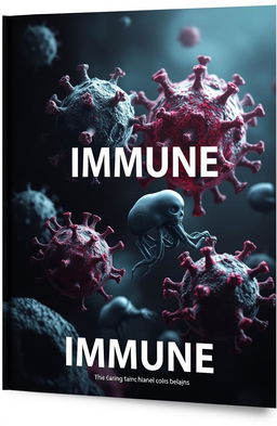 A 3D medical cover design featuring a dark, moody atmosphere, prominently displaying the title 'IMMUNE'