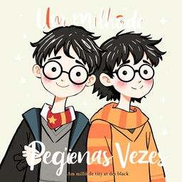 A charming book cover illustration featuring James Potter and Regulus Black, set during their school days at Hogwarts