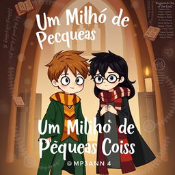 A delightful book cover illustration featuring James Potter in Gryffindor robes and Regulus Black in Slytherin attire, capturing their friendship amidst the backdrop of Hogwarts