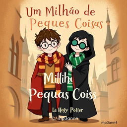 A delightful book cover illustration featuring James Potter in Gryffindor robes and Regulus Black in Slytherin attire, capturing their friendship amidst the backdrop of Hogwarts