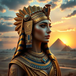 A stunning and regal representation of Cleopatra, the last active Pharaoh of Ancient Egypt
